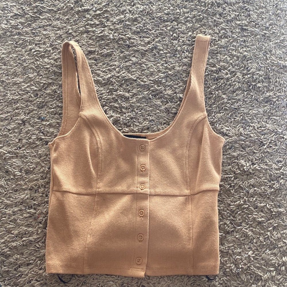Tan Cropped Forever 21 Button Up Tank